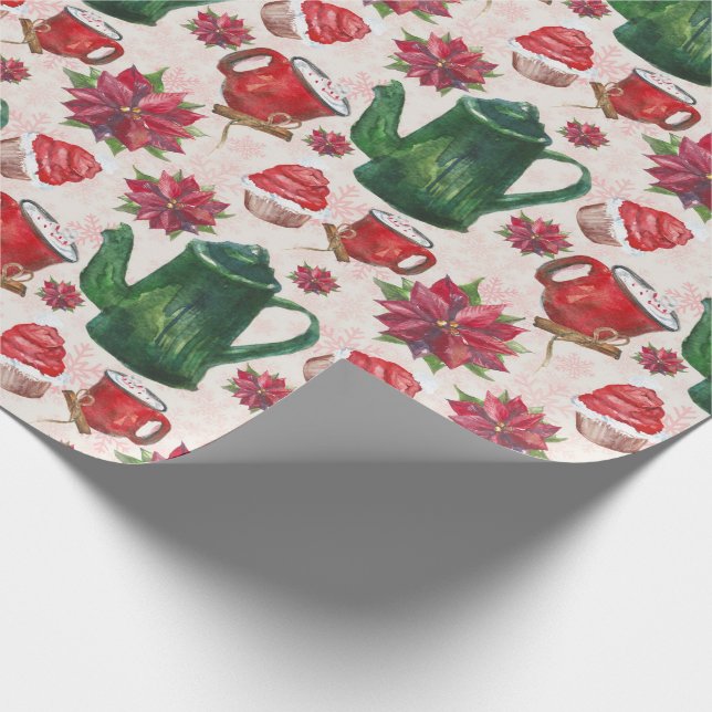 watercolor Holiday Tea Party Wrapping Paper (Corner)
