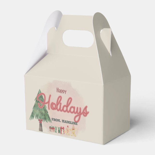 Watercolor holiday tree retro style Favour Box (Front Side)