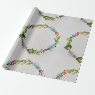 Watercolor holiday wreath  wrapping paper