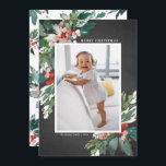 Watercolor Hollies Chalkboard Merry Christmas<br><div class="desc">Send your loved ones Christmas cheer this season with this beautiful rustic Christmas photo flat card. It features watercolor hollies, faux gold foil accents, matching festive holiday pattern, faux chalkboard paper and modern typography. The texts are fully editable. Personalize this holly Christmas photo card by adding your photo, name and...</div>