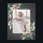 Watercolor Hollies Faux Chalkboard Christmas Photo Holiday Postcard<br><div class="desc">Send your loved ones Christmas cheer this season with this beautiful rustic Christmas photo postcard. It features watercolor hollies, faux gold foil accents, matching festive holiday pattern, faux chalkboard paper and modern typography. The texts are fully editable. Personalize this holly Christmas photo postcard by adding your photo, name and year....</div>