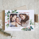 Watercolor Hollies Faux Gold Foil Christmas Photo Holiday Card<br><div class="desc">Send your loved ones Christmas greetings this season with this beautiful horizontal Christmas photo card. It features watercolor hollies,  faux gold foil accents,  matching festive holiday pattern and modern typography. The texts are fully editable. Personalize this holly Christmas photo card by adding your photo,  name and year.</div>