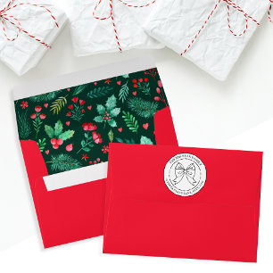 Watercolor Holly and Red Berries Red Envelope