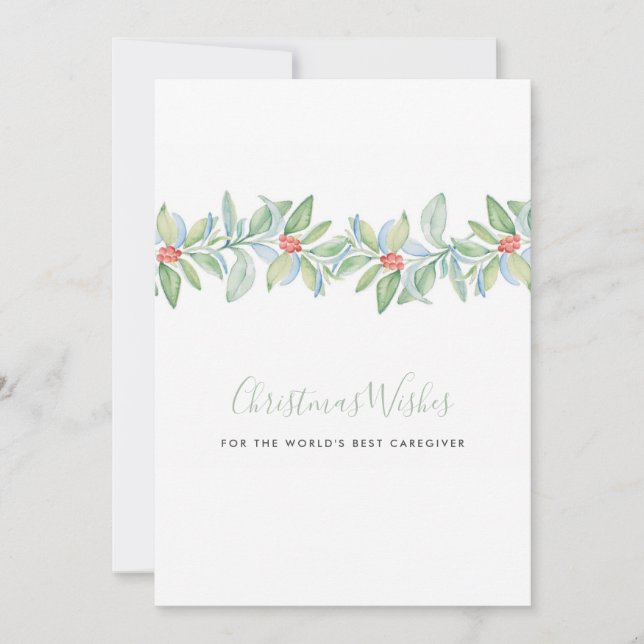Watercolor Holly & Berries Caregiver Holiday Card (Front)