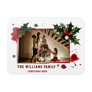Watercolor Holly Berries Christmas Tree Holiday Magnet