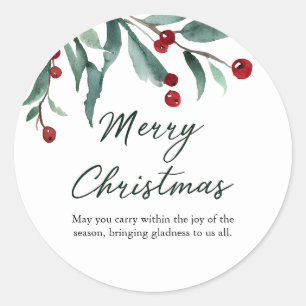 Watercolor Holly Berry Christmas Classic Round Sticker