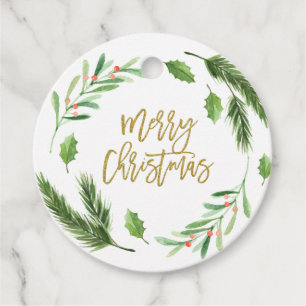 Watercolor Holly Berry Foliage Christmas Gift Favour Tags