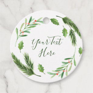 Watercolor Holly Berry Foliage Christmas Gift Favour Tags