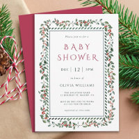 Watercolor Holly Berry Frame Baby Shower