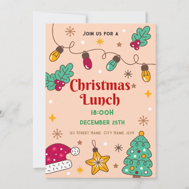 Watercolor Holly Christmas Lunch Invitation (Front)