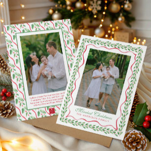 Watercolor Holly Christmas Photo Holiday Card