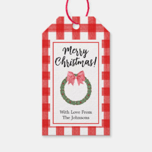 Watercolor Holly Christmas Wreath Gift Tags