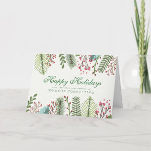 Watercolor Holly Foliage Holiday Greetings Card