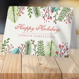 Watercolor Holly Foliage   Holiday Greetings Card