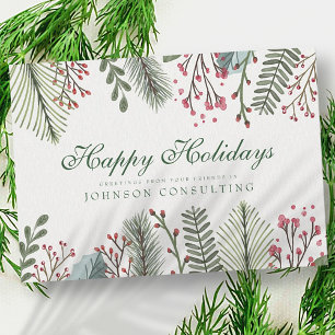 Watercolor Holly Foliage   Holiday Greetings Card