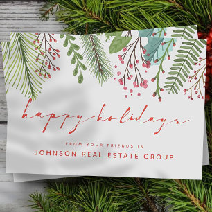Watercolor Holly Foliage   Holiday Greetings Card