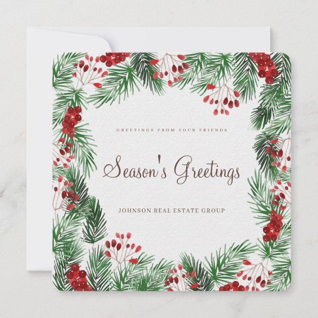 Watercolor Holly Foliage | Season's Greetings (Front)