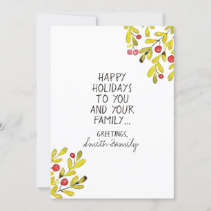 Watercolor Holly Happy Holiday Greetings Card