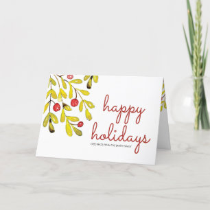 Watercolor Holly Happy Holidays Holiday Card