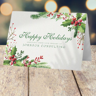 Watercolor Holly   Holiday Greetings Card