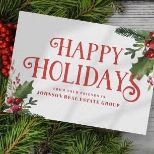Watercolor Holly Holiday Greetings Card
