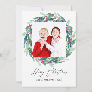 Watercolor Holly Jolly Christmas Photo Card