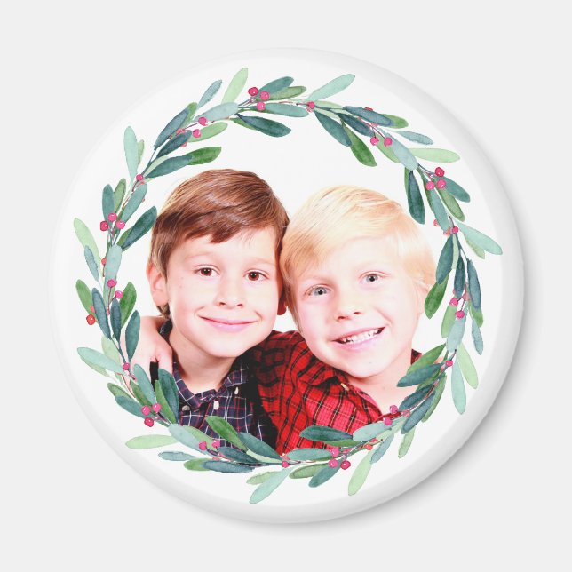 Watercolor Holly Jolly Christmas Photo Magnet (Front)