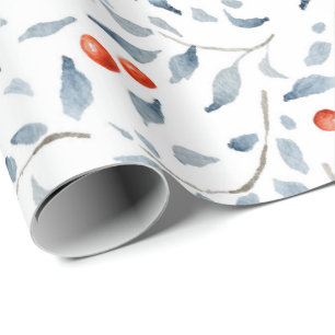 Watercolor Holly Leaves Merry Christmas Wrapping Paper