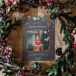 Watercolor Holly Merry Christmas Photo Chalkboard Holiday Card<br><div class="desc">You will love these beautiful Christmas cards! They feature botanical watercolor arrangements with mistletoe, pine branches, berries, and babies breath. At the top, it says merry Christmas and right below you can add a picture. The bottom of the card has a place for a small message and then you can...</div>