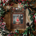Watercolor Holly Merry Christmas Photo Dark Wood Holiday Card<br><div class="desc">You will love these beautiful Christmas cards! They feature botanical watercolor arrangements with mistletoe, pine branches, berries, and babies breath. At the top, it says merry Christmas and right below you can add a picture. The bottom of the card has a place for a small message and then you can...</div>