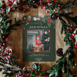 Watercolor Holly Merry Christmas Photo Green Holiday Card<br><div class="desc">You will love these beautiful Christmas cards! They feature botanical watercolor arrangements with mistletoe, pine branches, berries, and babies breath. At the top, it says merry Christmas and right below you can add a picture. The bottom of the card has a place for a small message and then you can...</div>