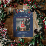 Watercolor Holly Merry Christmas Photo Navy Blue Holiday Card<br><div class="desc">You will love these beautiful Christmas cards! They feature botanical watercolor arrangements with mistletoe, pine branches, berries, and babies breath. At the top, it says merry Christmas and right below you can add a picture. The bottom of the card has a place for a small message and then you can...</div>