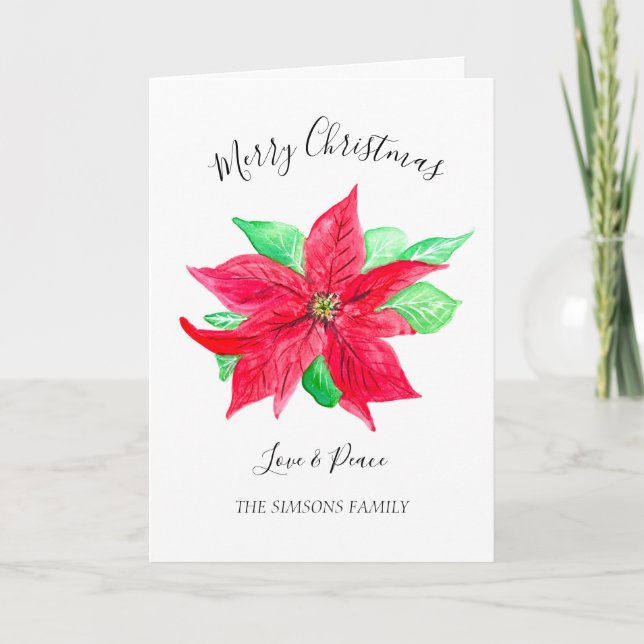Watercolor Holly Merry Christmas Tree  Holiday Card (Front)