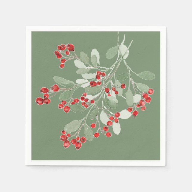 Watercolor Holly  Napkin (Front)