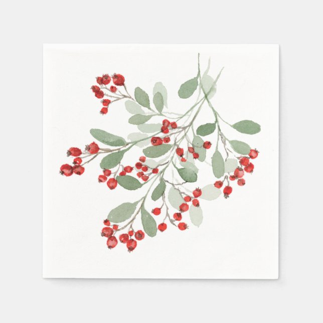 Watercolor Holly  Napkin (Front)