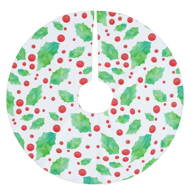 Watercolor Holly Pattern Bandana Brushed Polyester Tree Skirt (Front)