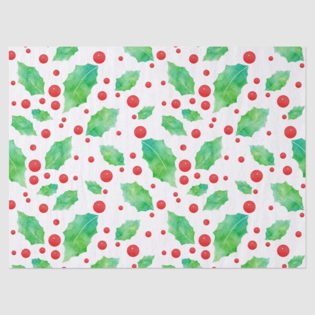 Watercolor Holly Pattern  Tissue Paper (Front)