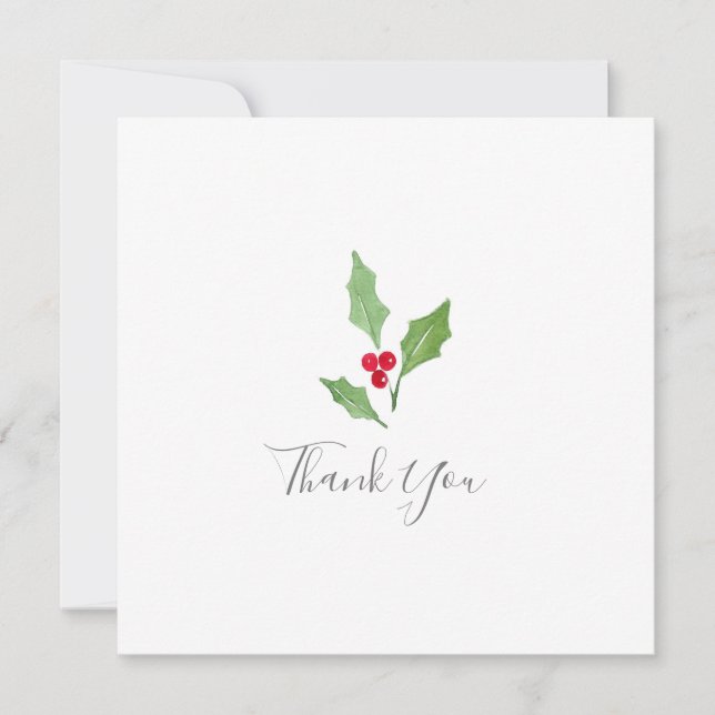 Watercolor Holly Sprig 2 Thank You Card (Front)