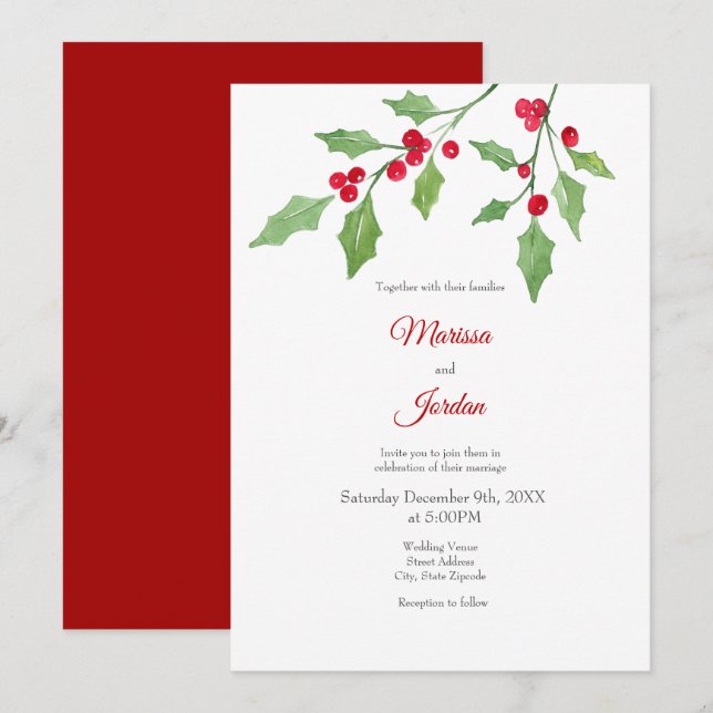 Watercolor Holly Sprig Invitation (Front/Back)