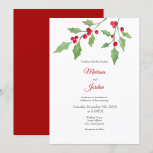 Watercolor Holly Sprig Invitation