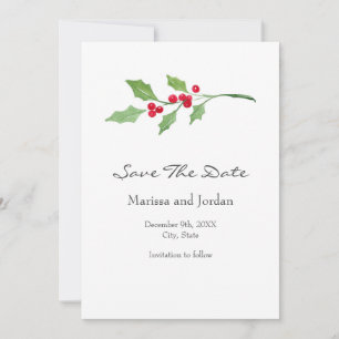 Watercolor Holly Sprig Save The Date