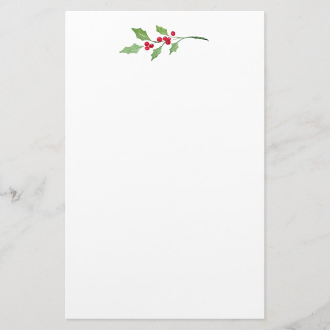 Watercolor Holly Sprig Stationery (Front)