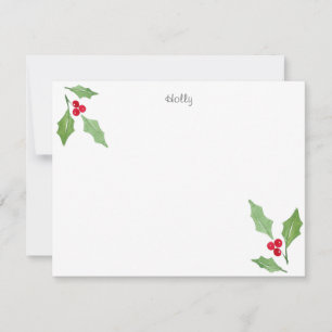 Watercolor Holly Sprigs 2 Note Card