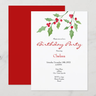 Watercolor Holly Sprigs Invitation