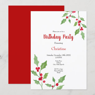 Watercolor Holly Sprigs Invitation
