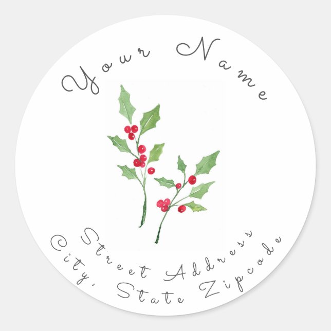 'Watercolor Holly Sprigs' Label (Front)