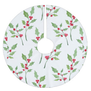 Watercolor Holly Sprigs Pattern Brushed Polyester Tree Skirt