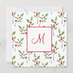 Watercolor Holly Sprigs Pattern Card