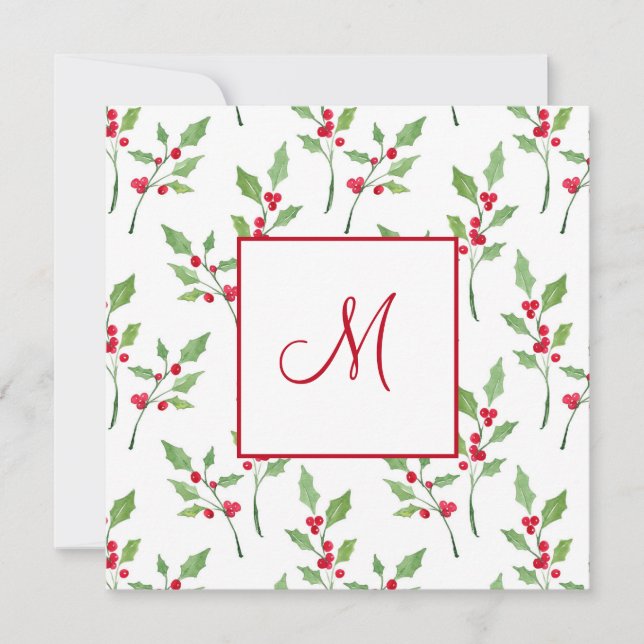 Watercolor Holly Sprigs Pattern Card (Front)