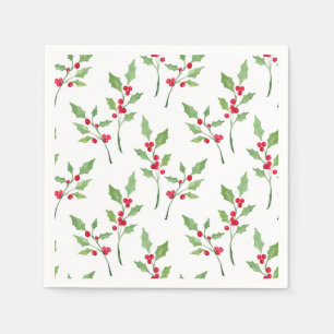 Watercolor Holly Sprigs Pattern Napkin